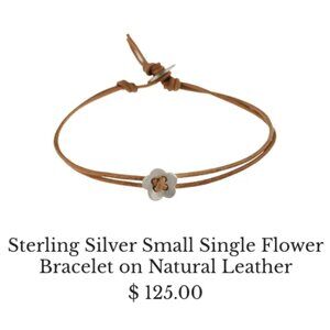 Me&Ro Sterling Silver Small Flower Bracelet on Natural Leather (never worn)